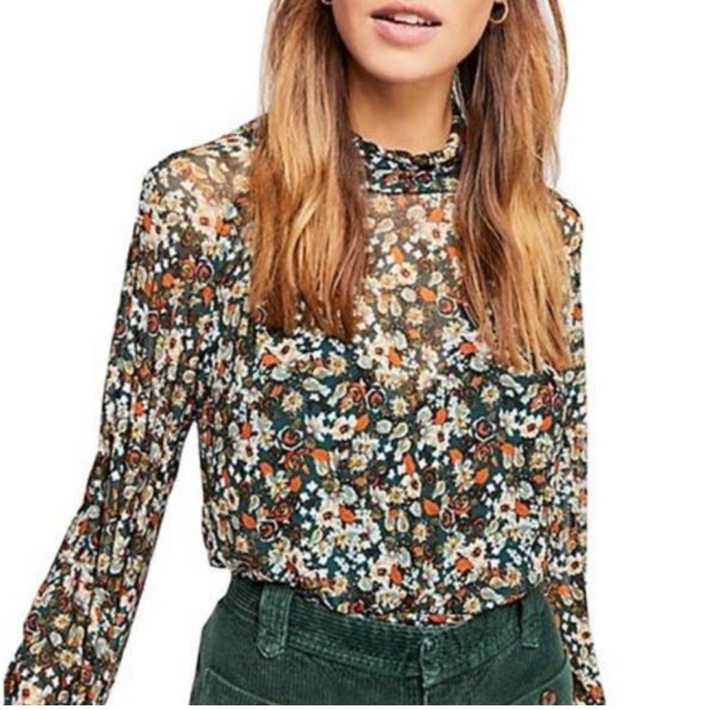 Free People X urban outfitters All Dolled Up Jade Floral Blouse Women Size xs